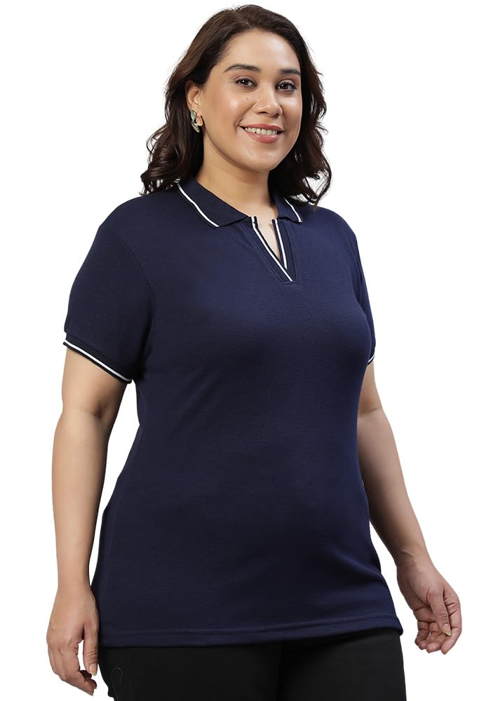 Women's Plus Size Tipped Collar Neck Polo Tshirt