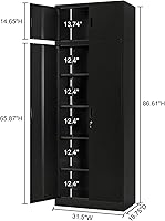 Vista 3 de BESFUR Gabinete de almacenamiento de metal, armario grande de almacenamiento de garaje de 87 pulgadas de alto con estantes ajustables y puertas