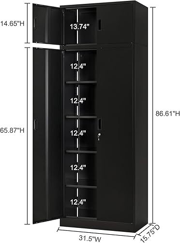 Miniatura 3 de BESFUR Gabinete de almacenamiento de metal, armario grande de almacenamiento de garaje de 87 pulgadas de alto con estantes ajustables y puertas