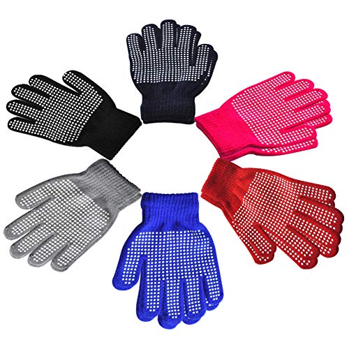 Children Anti-skid Magic Glove - 6 Pairs Set Kids Magic-Stretch Gripper Gloves Winter Warm Full Finger Knitted Stretchy Gloves for Boys or Girls â€¦