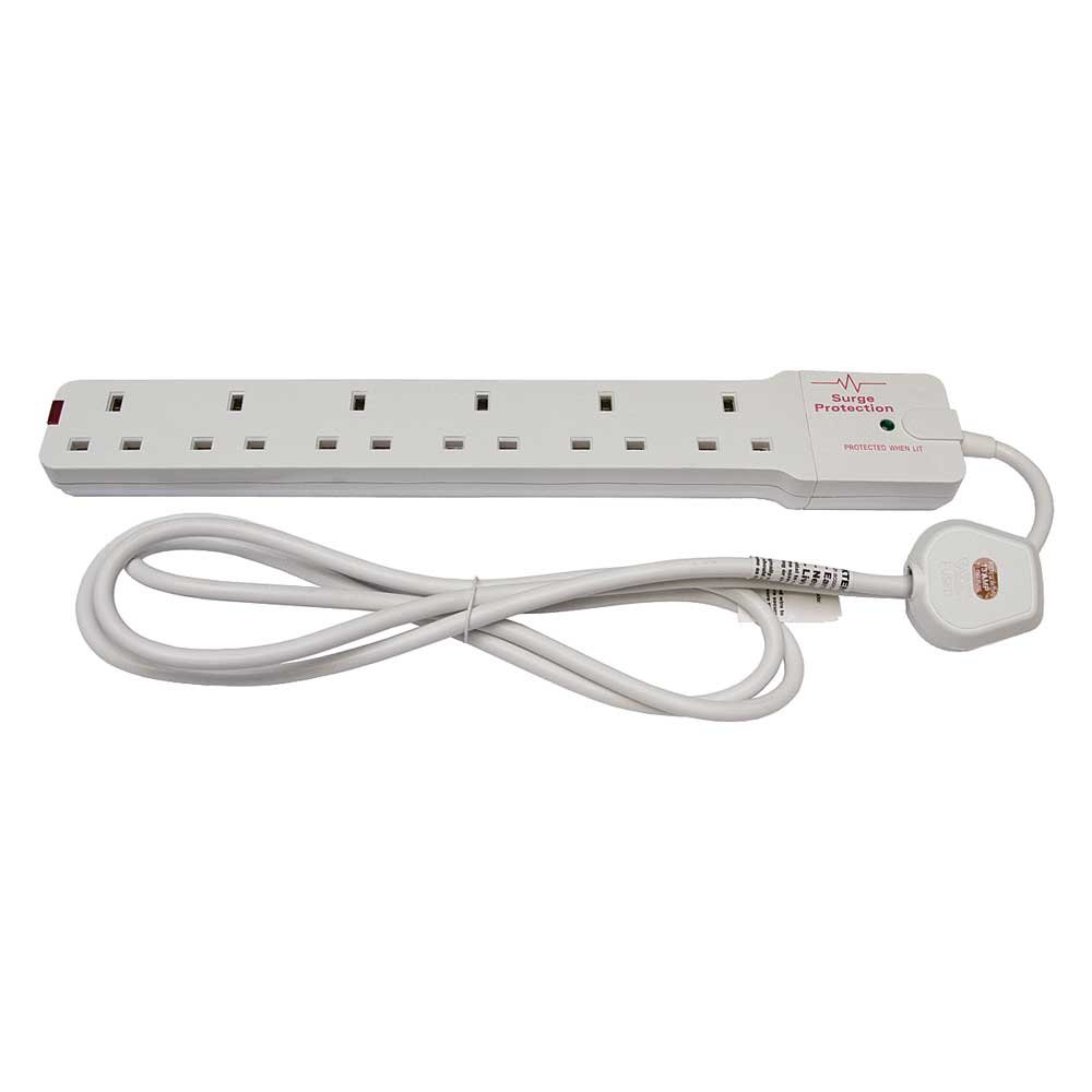 Tacima CS928N/BP 6 Way 2M Extension Lead Surge Protected
