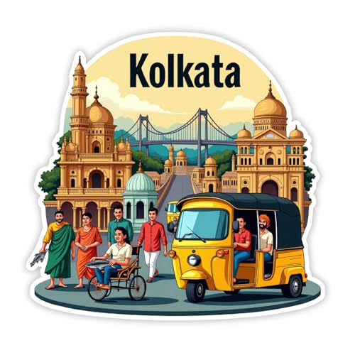 Image of Naxon Kolkata City Theme Souvenir Wooden Fridge Magnet for Refrigerator - Printed Fridge Magnet for Kitchen & Home Decor | Perfect Souvenir Gift | Size 3x3 in | Pack of 1