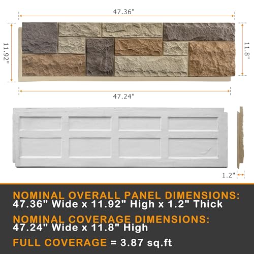 ROOMTEC 6-Packs Faux Stone Wall Covering Panels - PU Stone Veneer for Interior and Exterior Decor, 48.03" x 12.99"