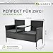 Juskys Polyrattan Gartenbank Monaco - 2-Sitzer Bank mit Tisch & Kissen - 133x63x84 cm - Rattan Sitzbank wetterfest Garten Balkon - schwarz