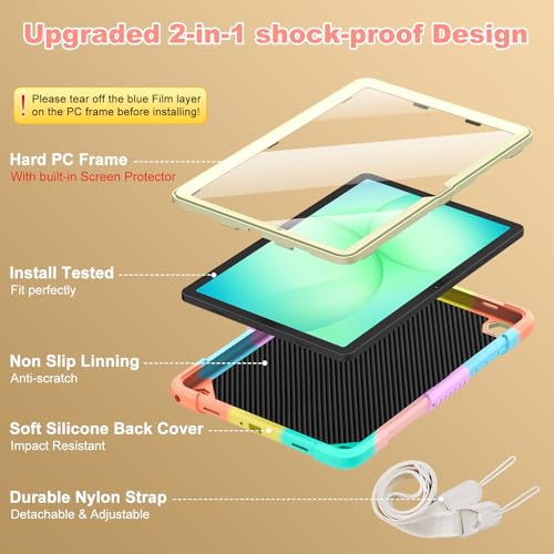 Image of Cover for Samsung Galaxy Tab A11+ Plus /A9+ Plus Case with Screen Protector, Galaxy Tab A11+ /A9+ 11 inch 2025 /2023 Released with Butterfly Stand Shoulder Strap Shockproof case for Kids Girl, Colorful
