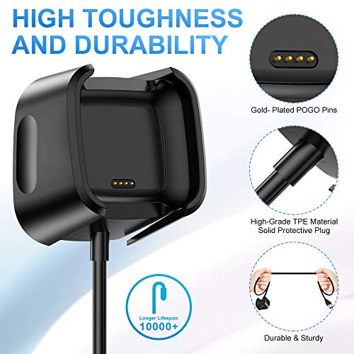 Qibox Charger Compatible With Fitbit Versa 2 (Not For Versa/Versa Lite), 2-Pack Replacement Usb Charging Cable Dock Stand For Versa 2 Health & Fitness Smartwatch, 3Ft Sturdy Power Cord #TOP2