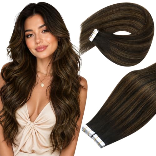Ve Sunny Tape in Hair Extensions Balayage Brown 50g 20Pcs Straight Remy