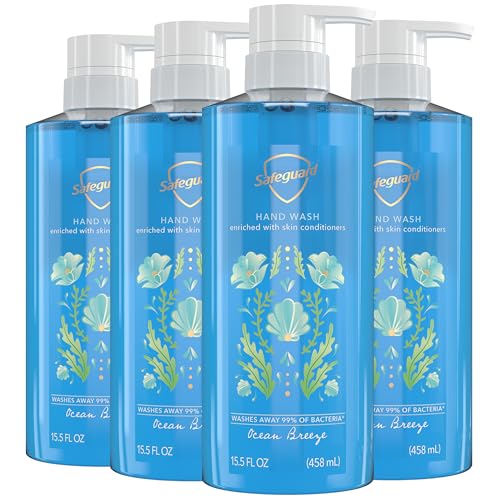 Safeguard Liquid Hand Soap Micellar Deep Cleansing Washes Away 99% Bacteria Made with Natural Moisturizers Enriched with Skin Conditioners PH Balanced Ocean Breeze Scent 15.5 oz (Pack of 4)