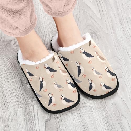 Beige Cartoon Puffins Slippers For Women Men Soft Memory Foam Non-Slip Animal Winter Indoor House Shoes Travel Slipper4