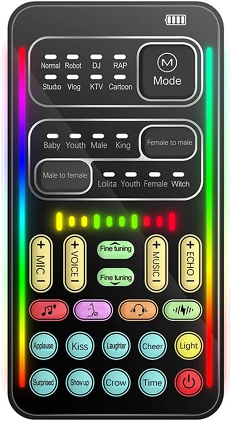 Handheld Voice Changer, Portable Multifunctional Voice Disguiser, Mini Sound Card with 8 Sound Effects Sound Changes, 450mAh Battery, Compatible with Mobile Phone, Computer, Tablet(I9 English Edition)
