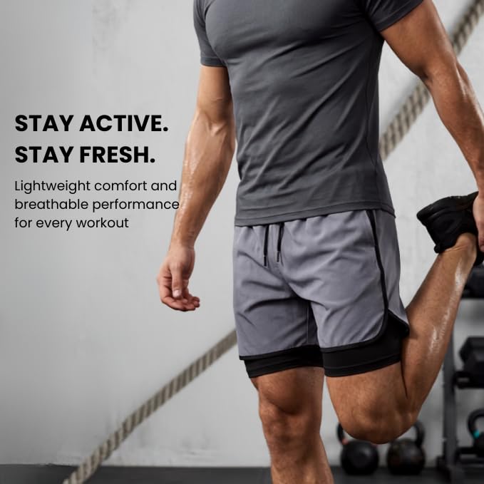 Image of GRECIILOOKS Shorts for Men Running | 2 in 1 Shorts Men with Compression Shorts |Gym Shorts for Man Workout with Phone Pocket | Quick Dry Sports Shorts for Gym Training