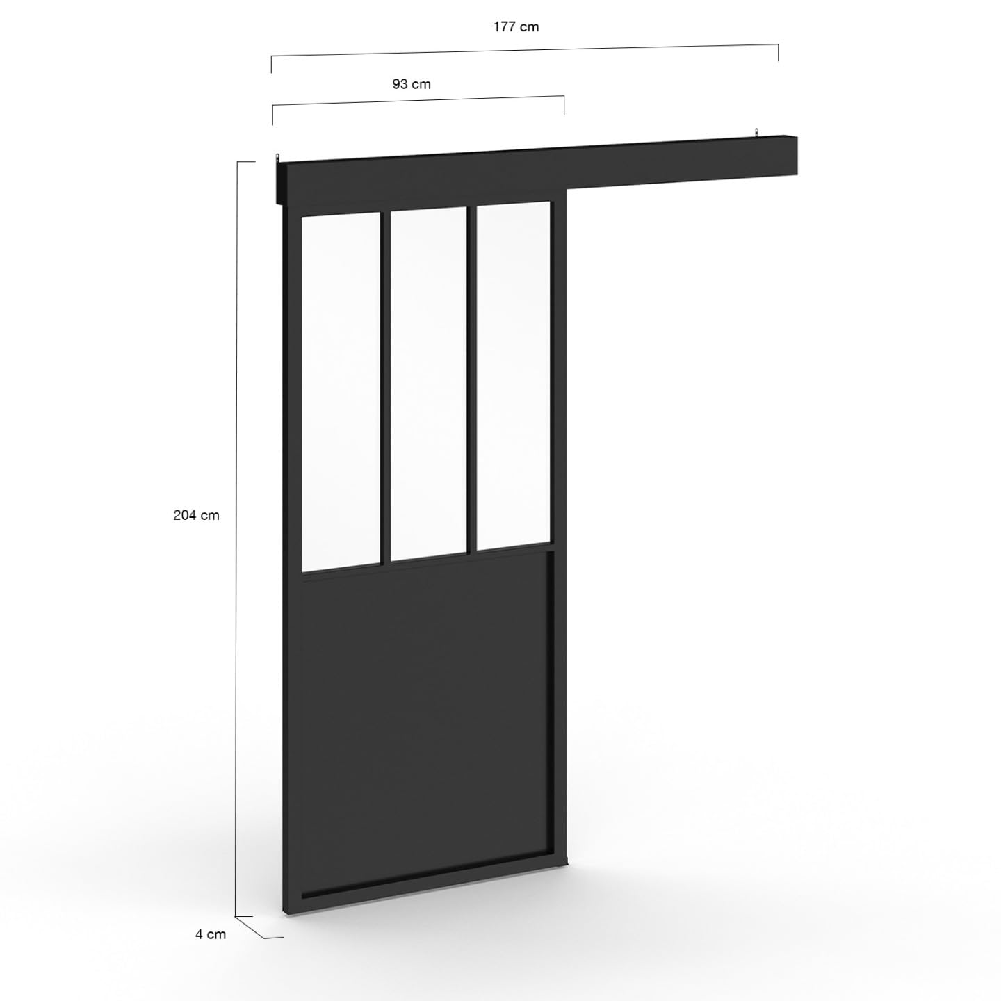 IDMarket - Kit porte coulissante verrière verre trempé 93 cm en métal + MDF avec rail et fixations