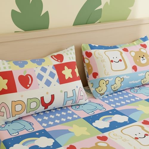 Image of Filymore 240tc Happy Birthday Bedsheet Made with Microfiber Wrinkle Free Soft Hypoallergenic | Floral Printed Double Bed Queen /King Size for Kids (90x90 Inches /Boys Girls Room)(Blue)