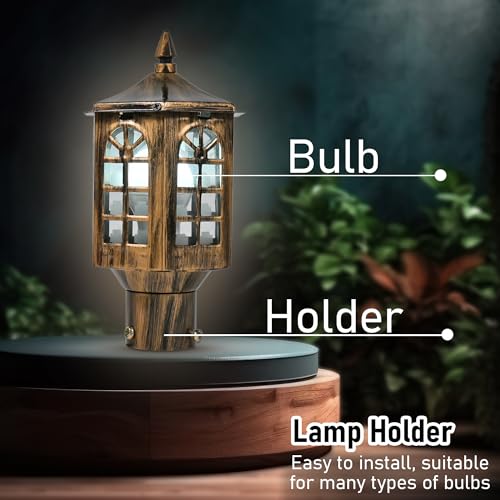 Image of SINOMAN Vintage Antique Outdoor Post Light for Garden Waterproof Decorative Lantern with Classic Golden Finish Pillar Mount Exterior Lamp (GL 513 GA, Pack of 1) Bulb Not Included