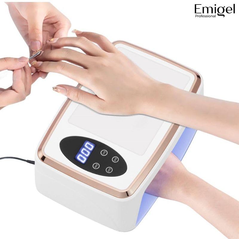 Image of Emigel Nail UV Lamp 380W | Fast Dryer for Nail Gel Polish | UV Nail Curing Lamp | Professional UV Nail Lamp 2 in 1 UV LED Lamp Dryer | Large Space for Both hands | For Salon & Home Use.