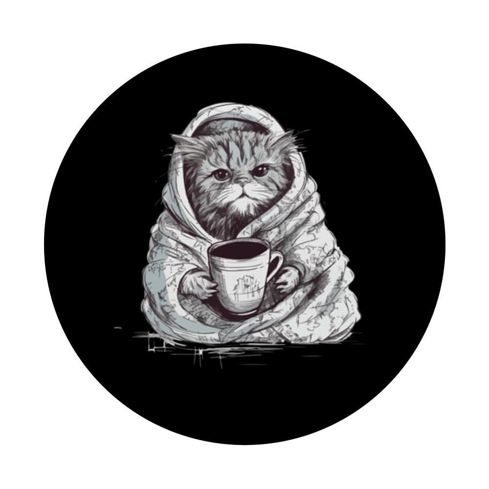 Funny Grumpy Coffee Cat Kitty Owner Gift for Girls Men Women PopSockets Swappable PopGrip, Black - Image 3