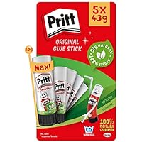 Pritt Glue Stick, (Pack of 5 x 43g) Safe & Child-Friendly Craft Glue for Arts & Crafts Activities, Strong-Hold adhesive for School & Office Supplies, Pritt Stick
