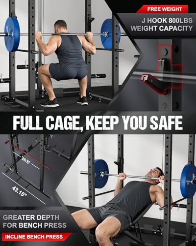 Image of C1-V4 Power Cage, 2000LBS Squat Rack with LAT Pulldown, Multi-Function Weight Cage Strength Training Machine, Workout Cage with More Attachments for Home Gym Garage