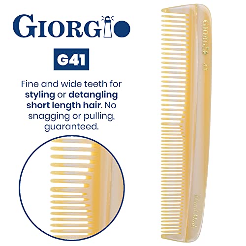 Giorgio G41 Wide Tooth And Fine Tooth Pocket Comb - 5" Hair Styling Comb For Men, Travel Hair Comb For Women, Handmade Beard Comb For Men, Barber Comb, And Mustache Comb For Everyday Grooming And Styling - Saw Cut And Polished Travel Comb #TOP3