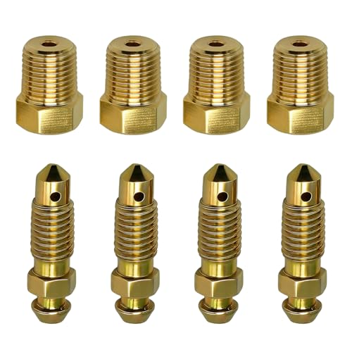 Yidcidu 8PCS Bleeder Screws Brass Brake Bleeder Valves 1/8 Inch NPT High-hardness Rust-resistant Replacement Parts Universal for Most Vehicles Brake Systems (Gold)