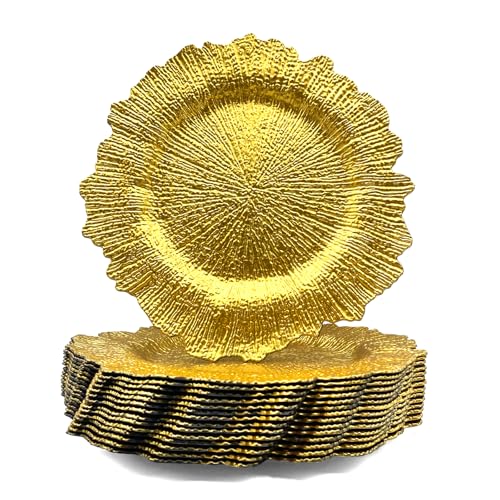 PAODIJO Gold Charger Plates Set of 15, Reef Plate Chargers for Dinner Plate, Round Plastic Table Chargers for Thanksgiving, Christmas (15) PAODIJO Gold Charger Plates Set of 15, Reef Plate Chargers for Dinner Plate, Round Plastic Table Chargers for Thanksgiving, Christmas (15)