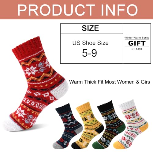 YANGYANG 5 Pairs Winter Warm Thick Crew Knit Socks for Women, Christmas Gifts, Stocking Stuffers4