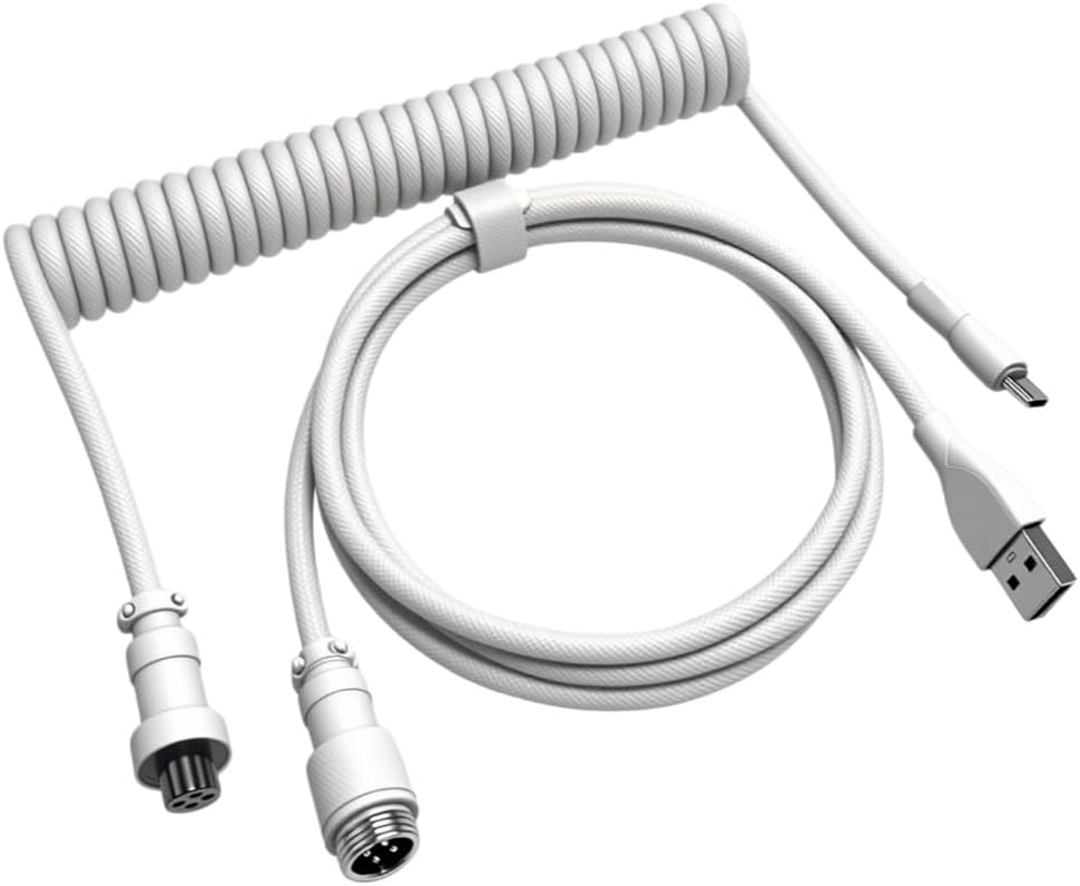 Custom Coiled Keyboard Cable USB-C: Detachable Aviator Connector, Double-Sleeved Mechanical Keyboard Cord for Gamers & Professionals—Braided Nylon Wire 1.5M USB-C to USB-A Cable