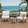 Ziraukon 3-Piece Patio Furniture Set, Acacia Wood Outdoor Furniture Conversation Seat with Table, Outdoor Patio Table and Chairs with Cushions for Balcony, Porch, Backyard, Garden, Beige Cushion