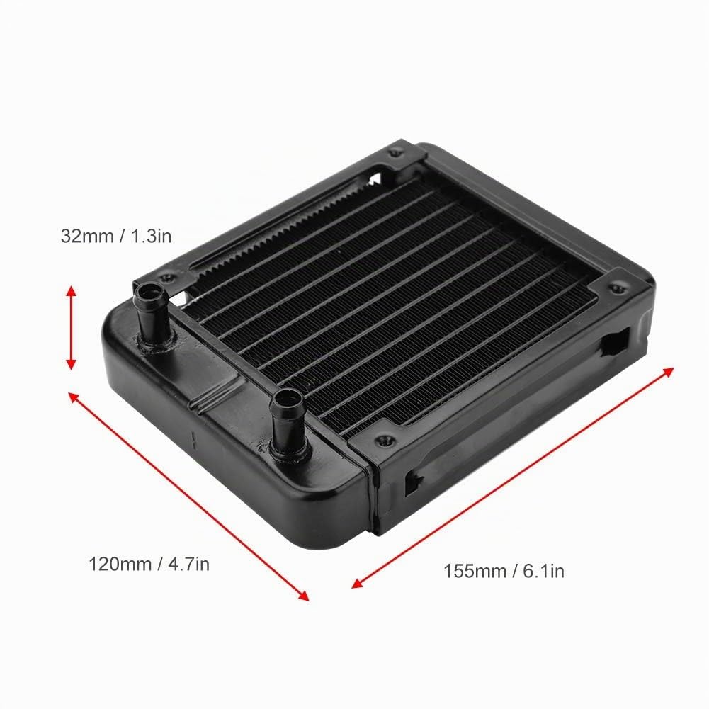 ASHATA Radiatore in Alluminio da 120 mm, Radiatore in Alluminio per Raffreddamento ad Acqua CPU Computer, 10 Tubi Radiatore Dissipatore di Calore da 120 mm per PC Raffreddamento ad Acqua Nero