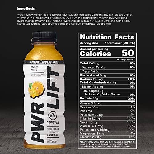 Whey Protein Water Sports Drink By Pwr Lift | Orange Mango | Keto, Vitamin B, Electrolytes, Zero Sugar, 10G Of Protein | Post-Workout Energy Beverage | 16.9Oz (Pack Of 12) #TOP5