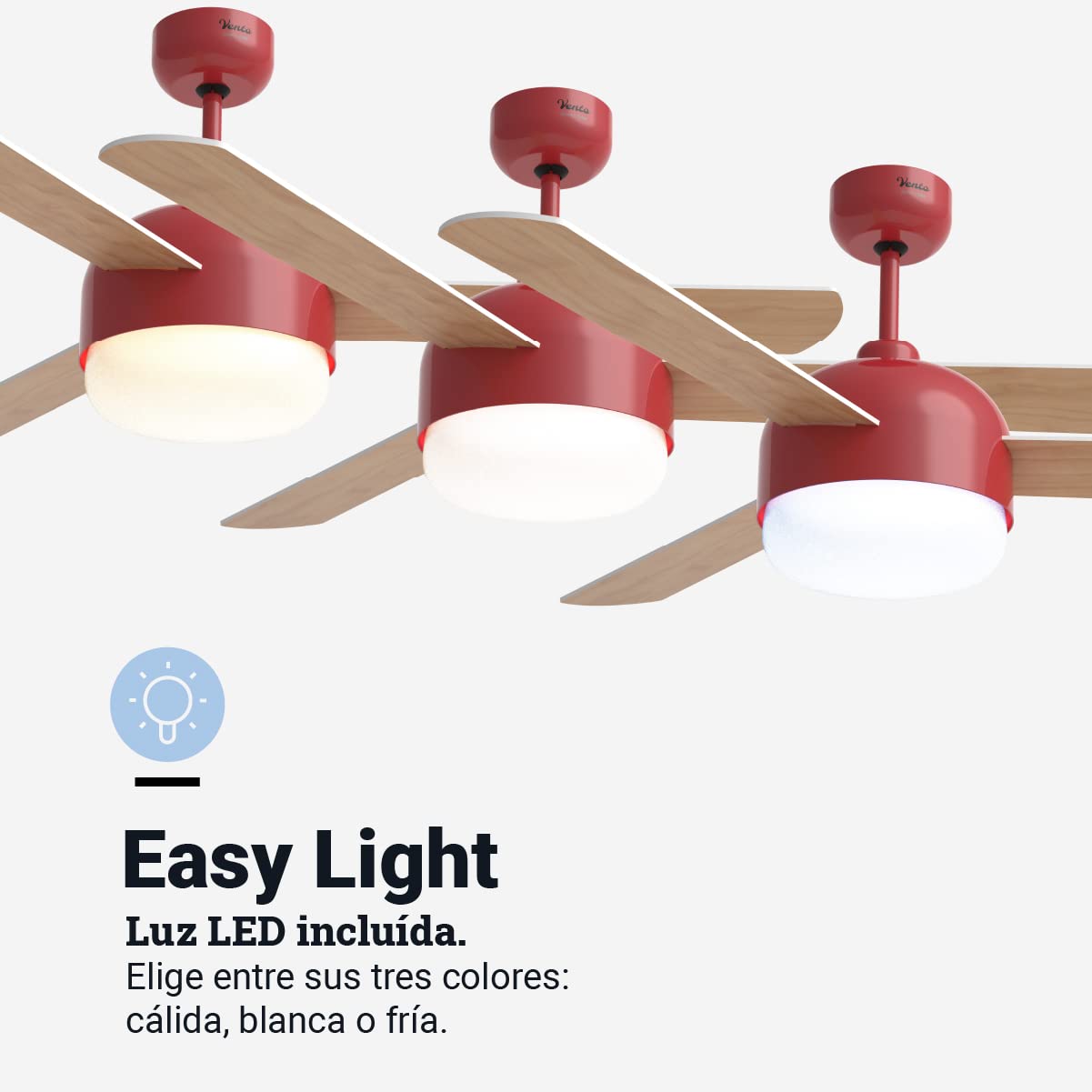 UNIVERSALBLUE Ventilador de techo con luz LED y WiFi | Rojo | Silencioso con Motor DC | Control por App, Alexa, Google Assistant y mando a distancia | 6 Velocidades | Aspas Reversibles