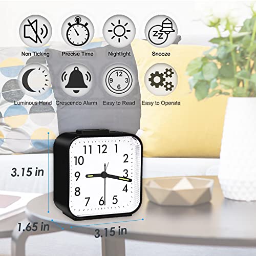 Brifit Alarm Clocks Bedside, Silent Non Ticking Table Clock with Luminous Pointer & Large Display, Battery Powered Bedside Clock, Snooze Night Light Function, for Heavy Sleepers, Bedroom (Black) - Image 4