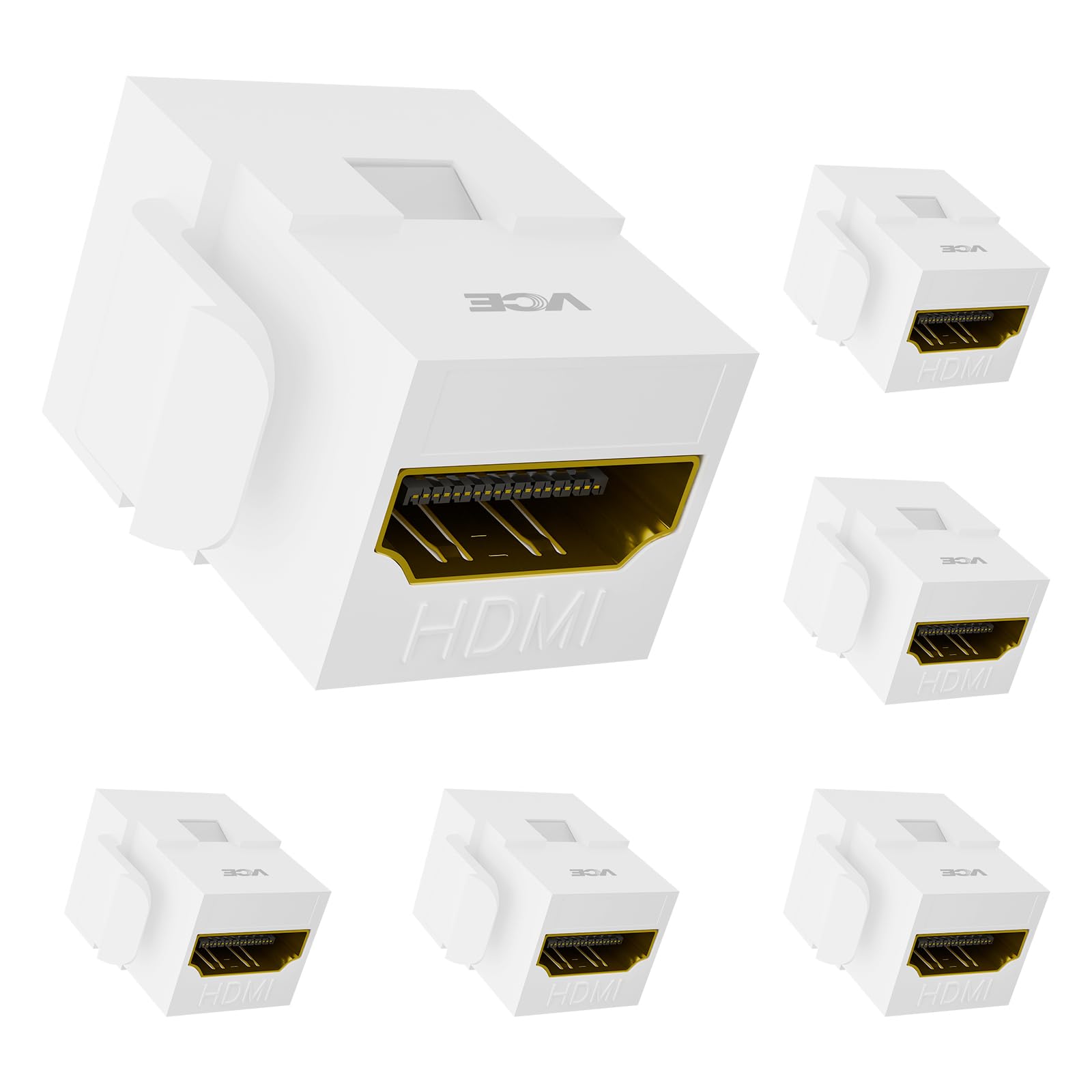 VCE 4K HDMI Keystone Jack 6-Pack, HDMI Female to Female Adapter HDMI Coupler Snap-in for Keystone Wall Plate, White