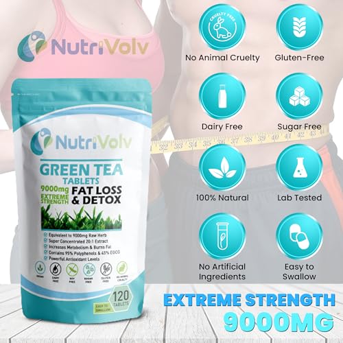 Green Tea Tablets Pure Vegan Weight Loss Pills 9000mg Keto Diet Slimming Supplements for Men and Women Gluten-Free & Metabolism Booster — Pack of 120 - Image 5