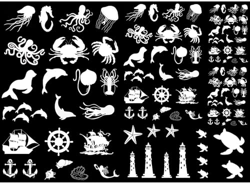 Sea Creatures 117 pcs 1 Inch White Fused Glass Decals
