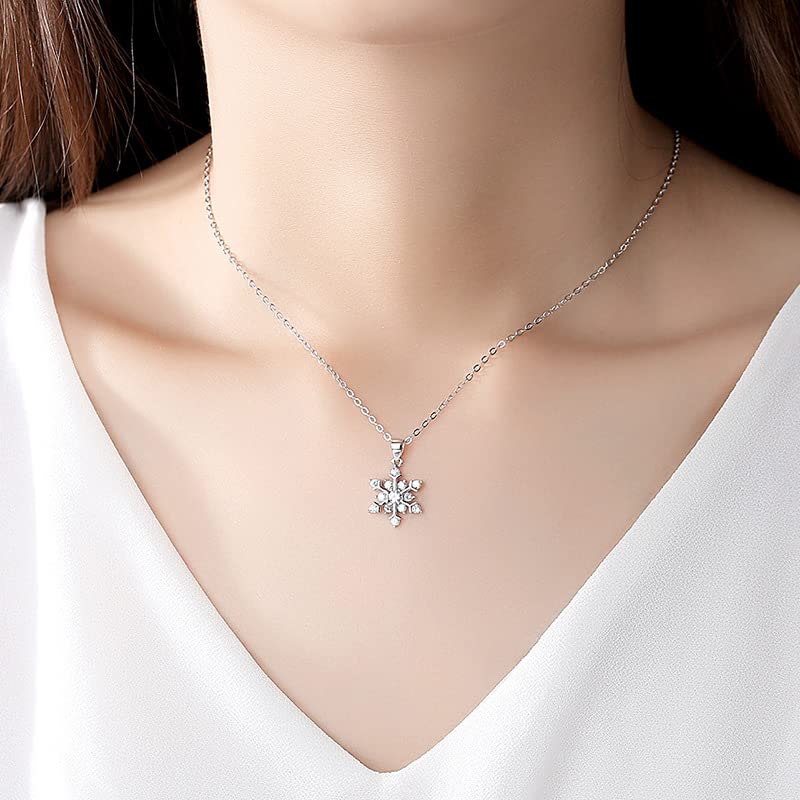 NanMuc Christmas 925 Sterling Silver Snowflake Pendant Necklace with Blue Cubic Zirconia Jewelry New Year for Women 18" Chain3