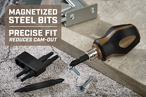 Image of Spec Ops Tools Multi-Bit Screwdriver for Tool Belt, Tool Box, Magnetized Double-Sided Bits and Cr-Mo Steel Shaft, Stubby, 9-in-1