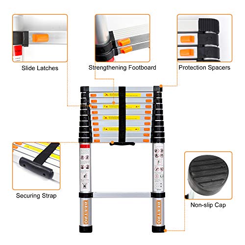 BEETRO 12.5ft Aluminum Telescoping Ladder, Extension Folding Ladder, Multipurpose Ladder for Roofing Business, Outdoor Working, Household Use and More, 330 LB Capacity
