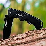BERGKVIST K10 Cuchillo Plegable - navaja afilada para dos manos para la supervivencia o la caza - con hoja de acero inoxidable negro, piedra de afilar y funda para el cinturón