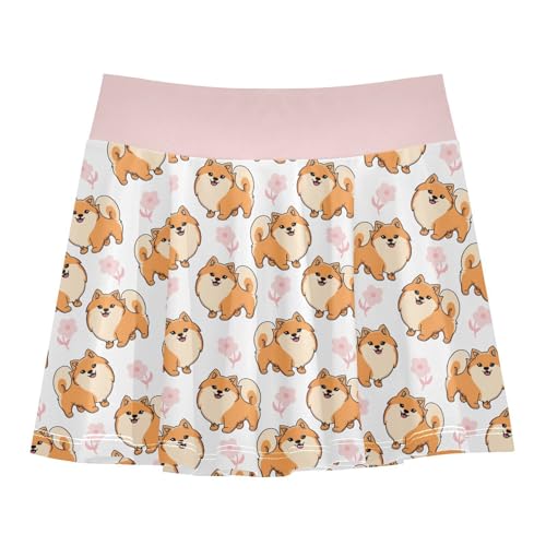 Girls Skorts High Waist Athletic Skirts with Shorts Pomeranian Dog Stretchy Teens Performance Tennis