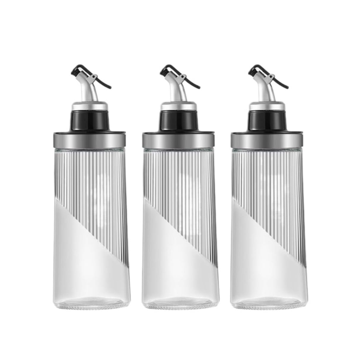 Set di 3 dispenser di olio in vetro, 22 cm, bottiglie di aceto e salsa di soia eleganti vasi per condimenti per cucinare design senza appendere, perfetto per chef domestici