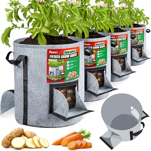 [Upgraded] 4Pcs 15-Gallon Potato Grow Bags with Unique Harvest Window,