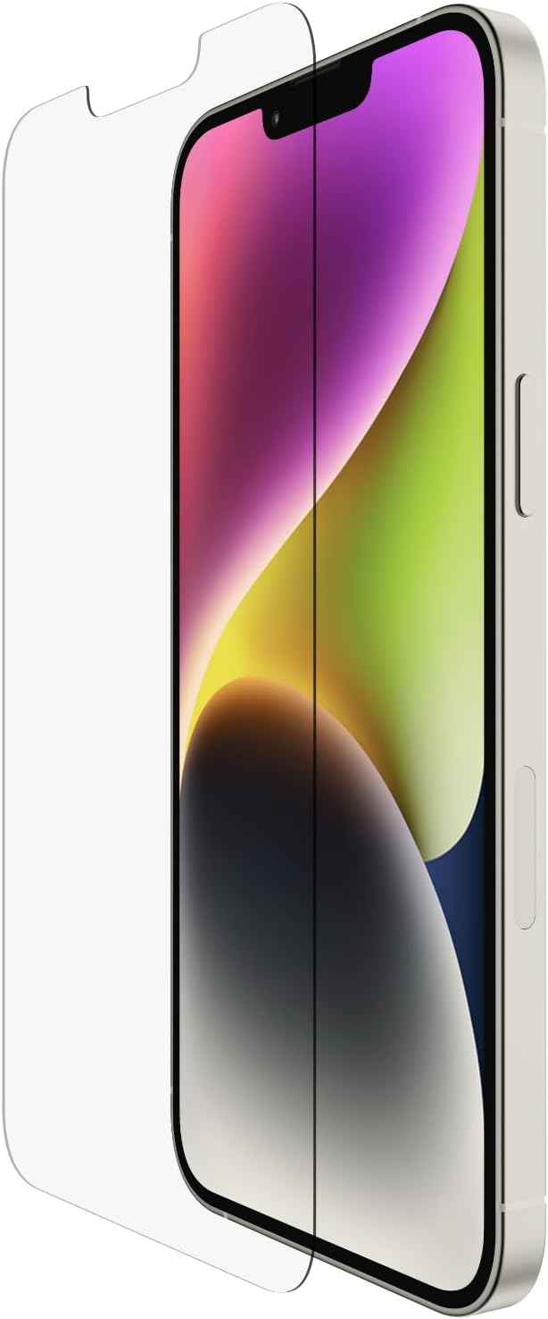 Belkin UltraGlass iPhone 14 Plus, iPhone 13 Pro Max Screen Protector - Easy Application with Installation Guide Tray - Crystal Clear Tempered Glass Screen Protector with AntiMicrobial-Treated Display