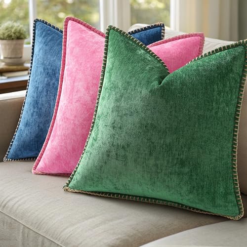 Image of decorUhome Soft Chenille Throw Pillow Covers 18x18 Set of 2 Green