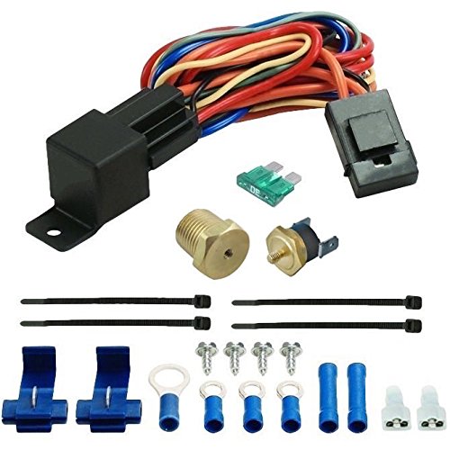 Electric Radiator Fan Thermostat Wiring Relay Switch Temperature Sensor Kit (1/8" NPT, 190'F On - 175'F Off)
