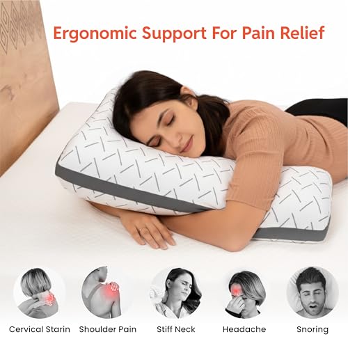 Image of Ventilated Cool Gel Memory Foam Pillow for Neck & Shoulder Pain with Removable Zipper Cover, Standard Size - 22x15x4 Inches, White, Pack of 1