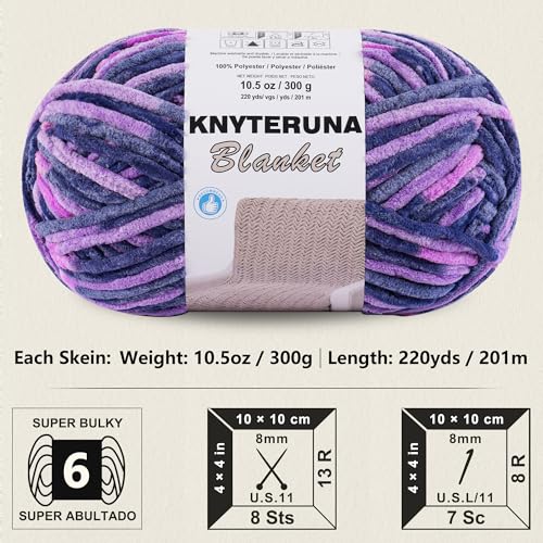 Image of #6 Super Bulky Blanket Yarn for Crocheting - 4 Skeins(Each 10.5oz /300g, 220yds /201m), Chunky Chenille Thick Plush Big Soft Yarn for Crocheting Knitting Blankets, Multi Purple