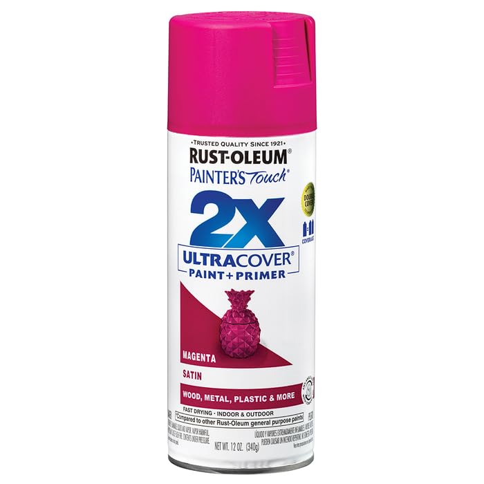 Rust-Oleum 334087-6PK Painter's Touch 2X Ultra Cover Spray Paint, 12 oz, Satin Magenta, 6 Pack