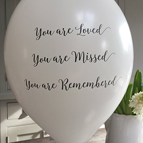 Angel & Dove 25 Premium White 'You Are Loved, Missed, Remembered' Biodegradable Funeral Remembrance Balloons - For Memory Table, Memorial, Condolence, Anniversary #TOP2