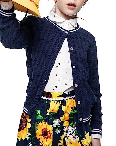 BOBOYOYO Girls Cardigan Kids School Uniform Sweater 100% Cotton Knit Girls Sweaters Button Crewneck Toddler Cardigans3